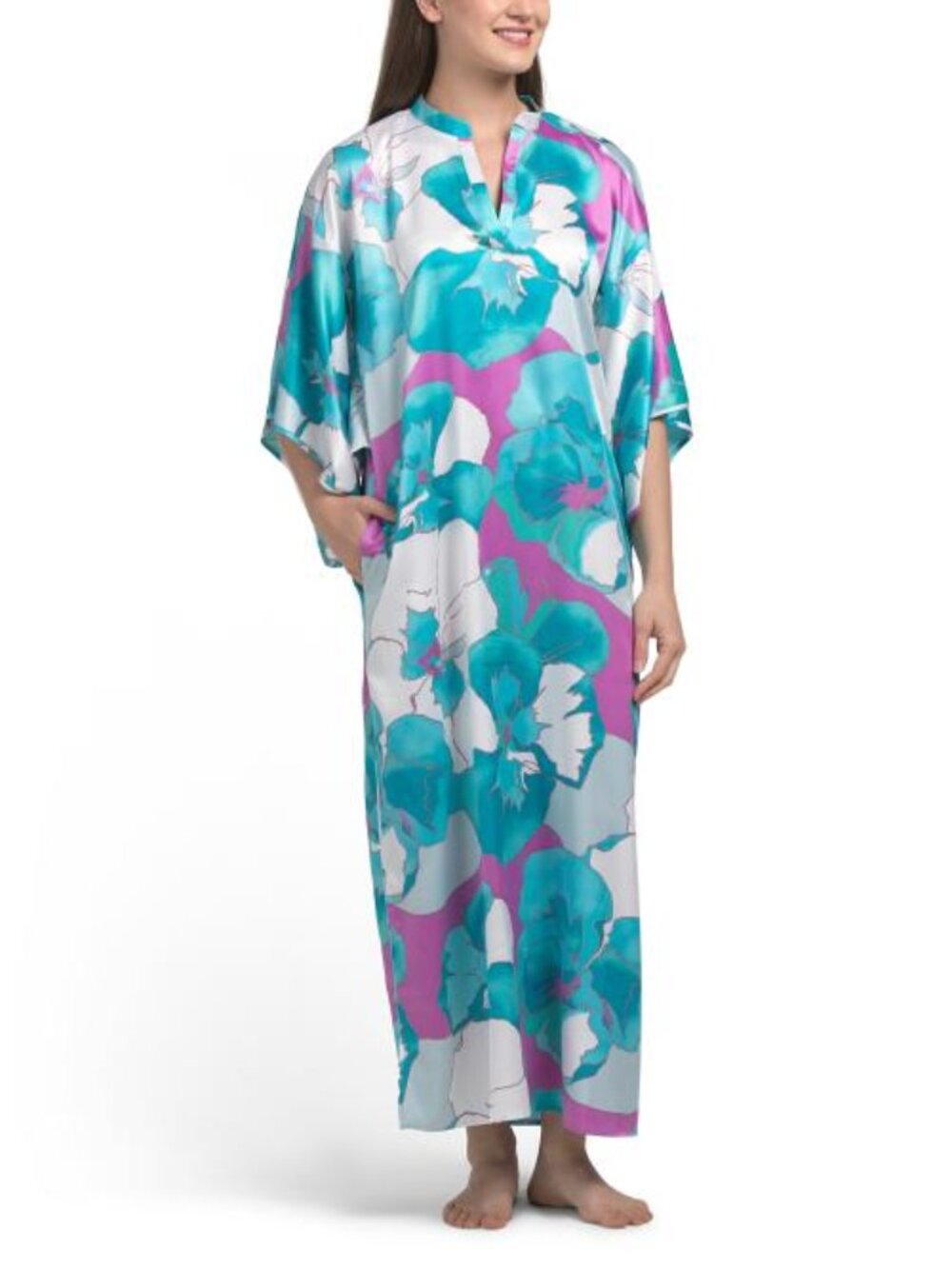 N NATORI Floria Printed Satin Caftan